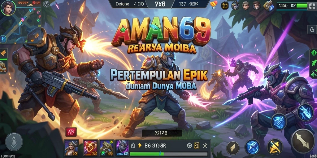 Tampilan gameplay seru dalam pertempuran MOBA.