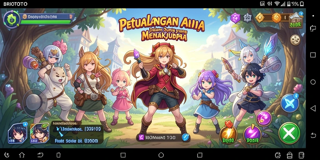 Screenshot gameplay BRIOTOTO menampilkan karakter Anime yang menarik dan lingkungan yang indah.
