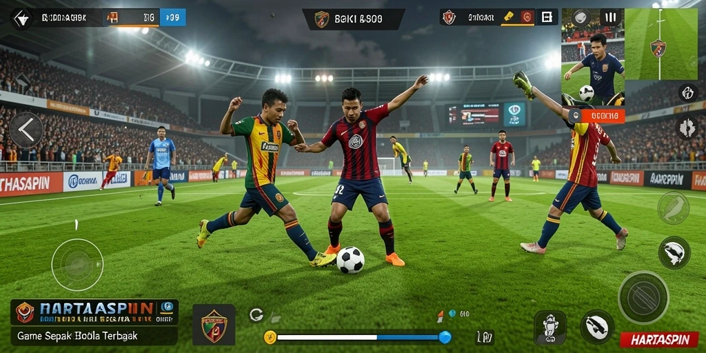 Gameplay HARTASPIN yang realistis dan seru dalam sepak bola.