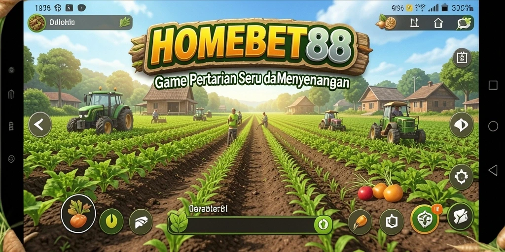 Tampilan bermain HOMEBET88 dengan lahan pertanian yang indah dan berwarna-warni.