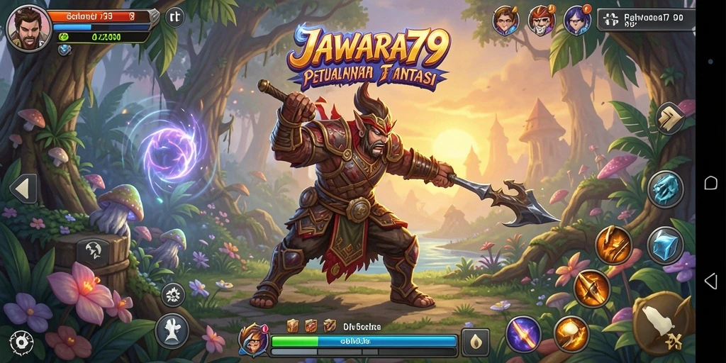Tangkapan layar JAWARA79 menampilkan aksi petualangan seru di dunia fantasi.