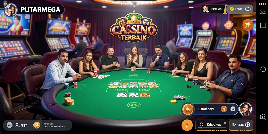 Gameplay PUTARMEGA dengan dealer langsung di meja kasino.