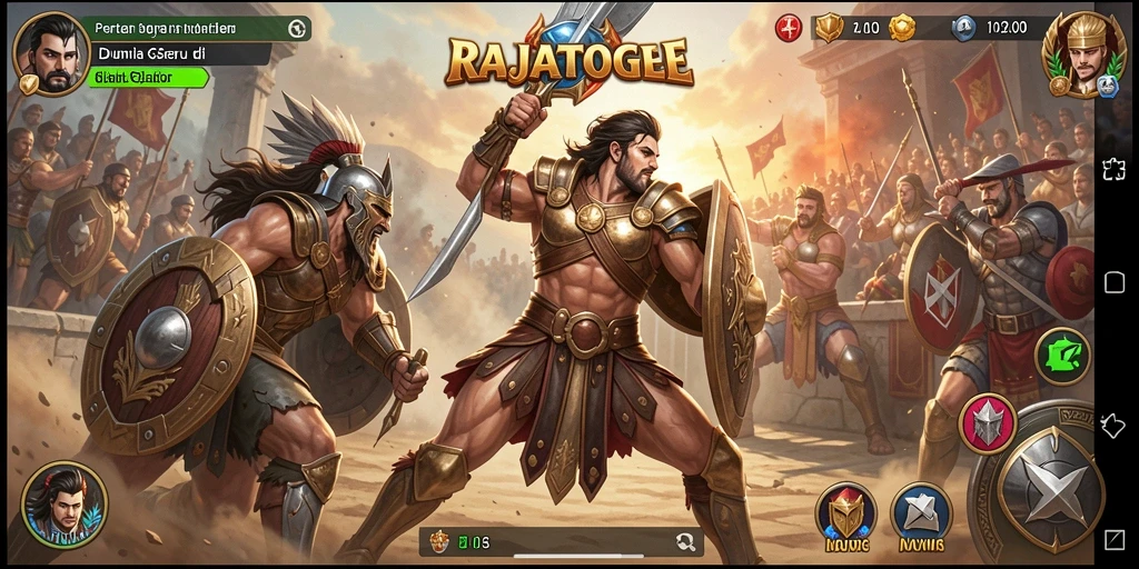 Screenshot gameplay RAJATOGEL yang menampilkan aksi pertarungan yang mendebarkan.
