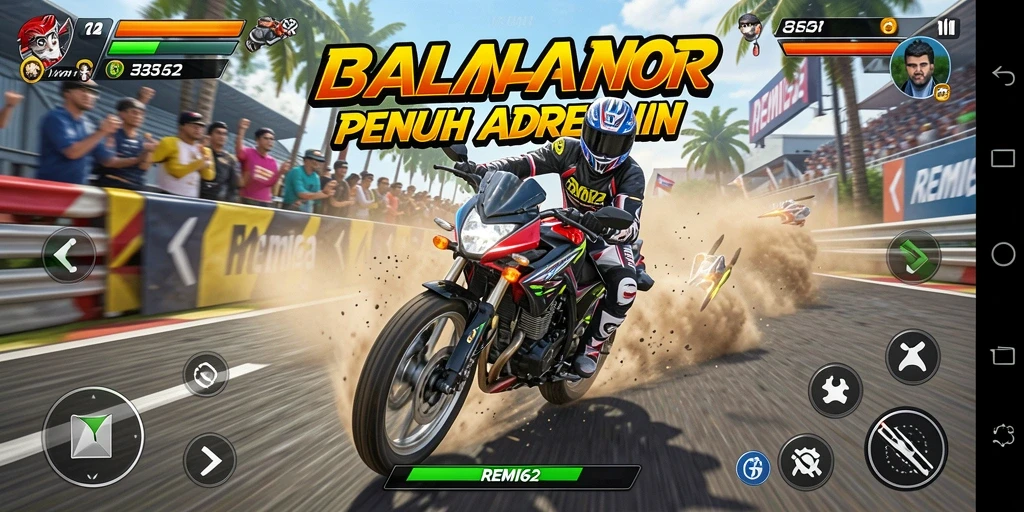 Tampilan gameplay menarik dalam balapan motor.