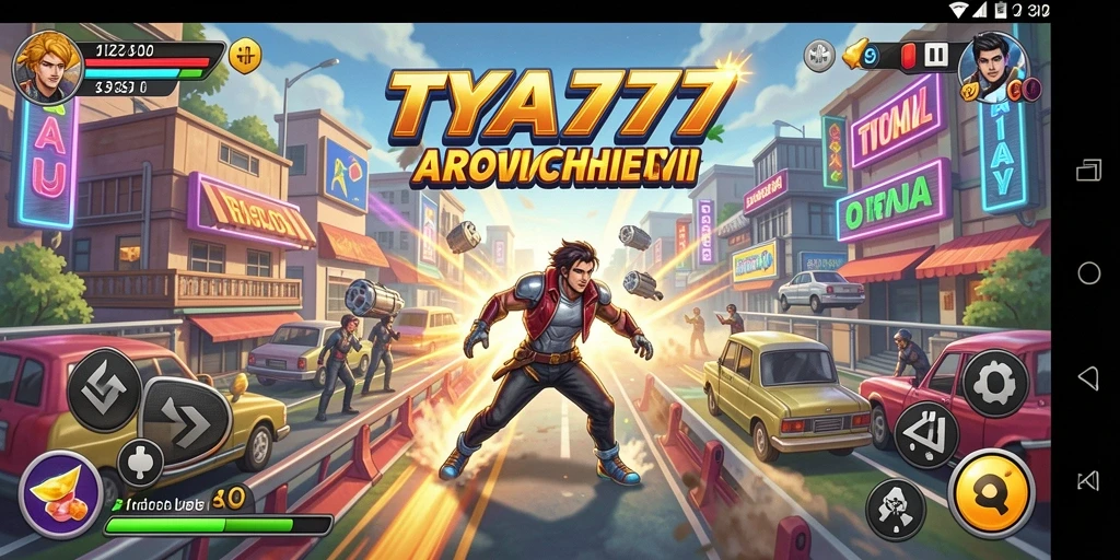 Screenshot utama TYA777 menampilkan aksi gameplay arcade yang intens.